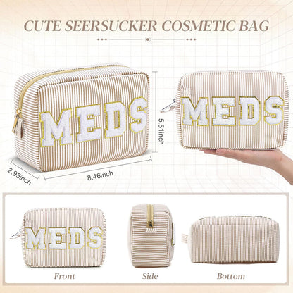 Seersucker Cosmetic Bags Baby Bag Chenille Letter Baby Toiletry Bag Stripe Diaper Pouch Large Preppy Storage Pouch Toiletry Travel Organizer, Gifts for Mom Women