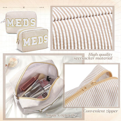 Seersucker Cosmetic Bags Baby Bag Chenille Letter Baby Toiletry Bag Stripe Diaper Pouch Large Preppy Storage Pouch Toiletry Travel Organizer, Gifts for Mom Women