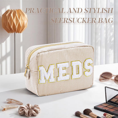 Seersucker Cosmetic Bags Baby Bag Chenille Letter Baby Toiletry Bag Stripe Diaper Pouch Large Preppy Storage Pouch Toiletry Travel Organizer, Gifts for Mom Women