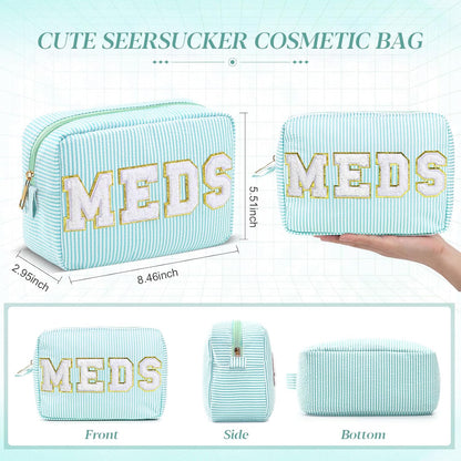Seersucker Cosmetic Bags Baby Bag Chenille Letter Baby Toiletry Bag Stripe Diaper Pouch Large Preppy Storage Pouch Toiletry Travel Organizer, Gifts for Mom Women