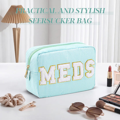 Seersucker Cosmetic Bags Baby Bag Chenille Letter Baby Toiletry Bag Stripe Diaper Pouch Large Preppy Storage Pouch Toiletry Travel Organizer, Gifts for Mom Women