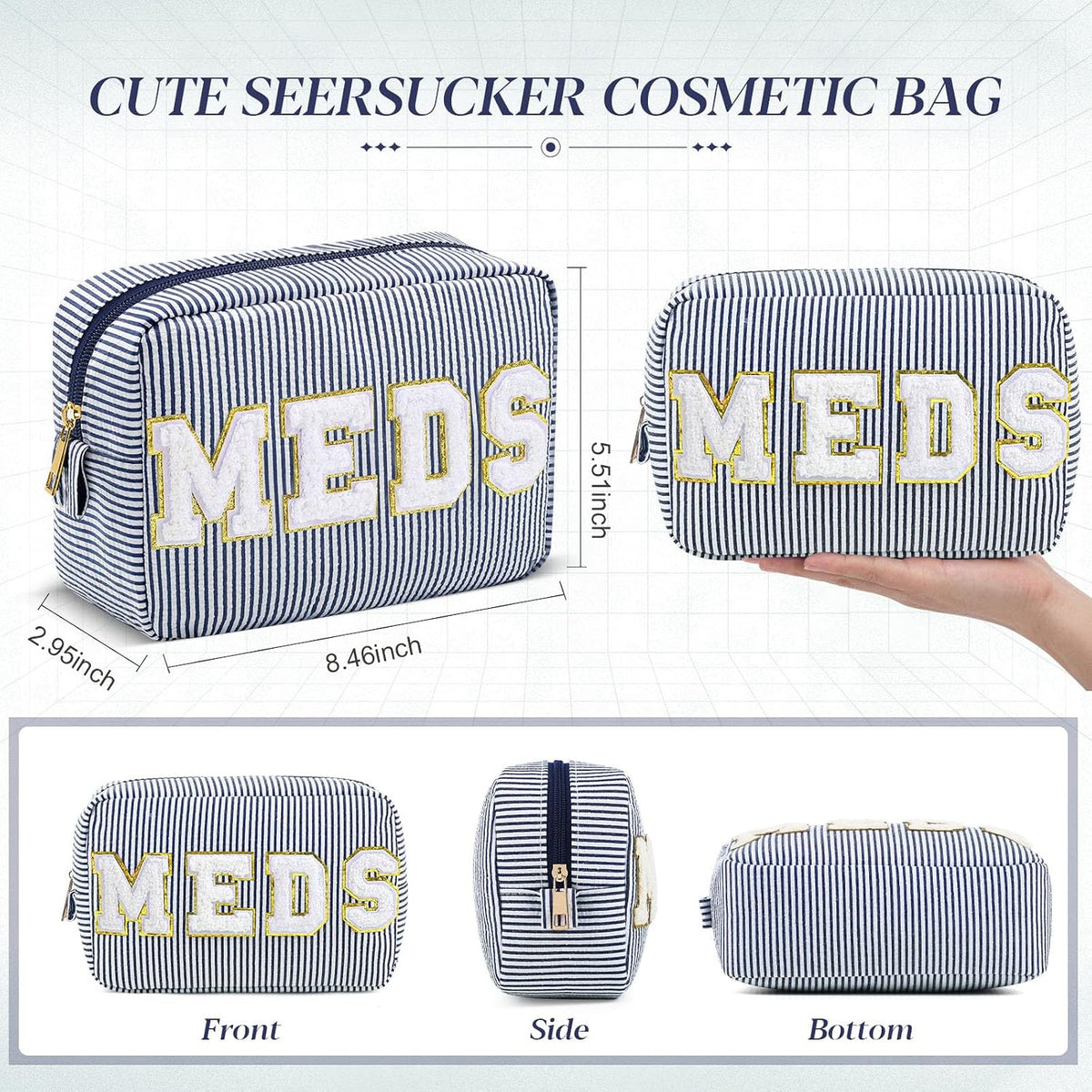 Seersucker Cosmetic Bags Baby Bag Chenille Letter Baby Toiletry Bag Stripe Diaper Pouch Large Preppy Storage Pouch Toiletry Travel Organizer, Gifts for Mom Women