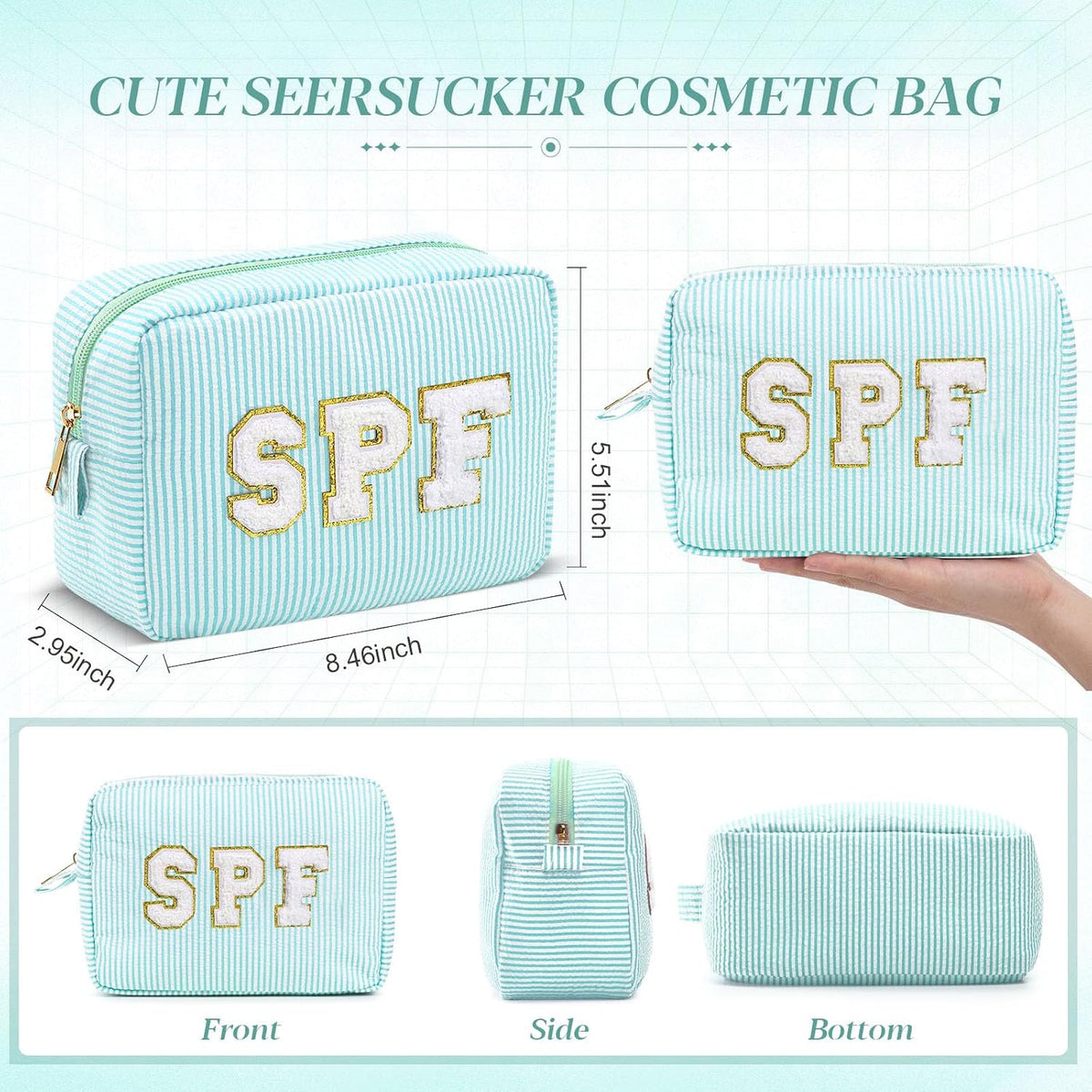 Seersucker Cosmetic Bags Baby Bag Chenille Letter Baby Toiletry Bag Stripe Diaper Pouch Large Preppy Storage Pouch Toiletry Travel Organizer, Gifts for Mom Women