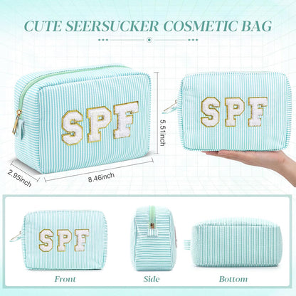 Seersucker Cosmetic Bags Baby Bag Chenille Letter Baby Toiletry Bag Stripe Diaper Pouch Large Preppy Storage Pouch Toiletry Travel Organizer, Gifts for Mom Women
