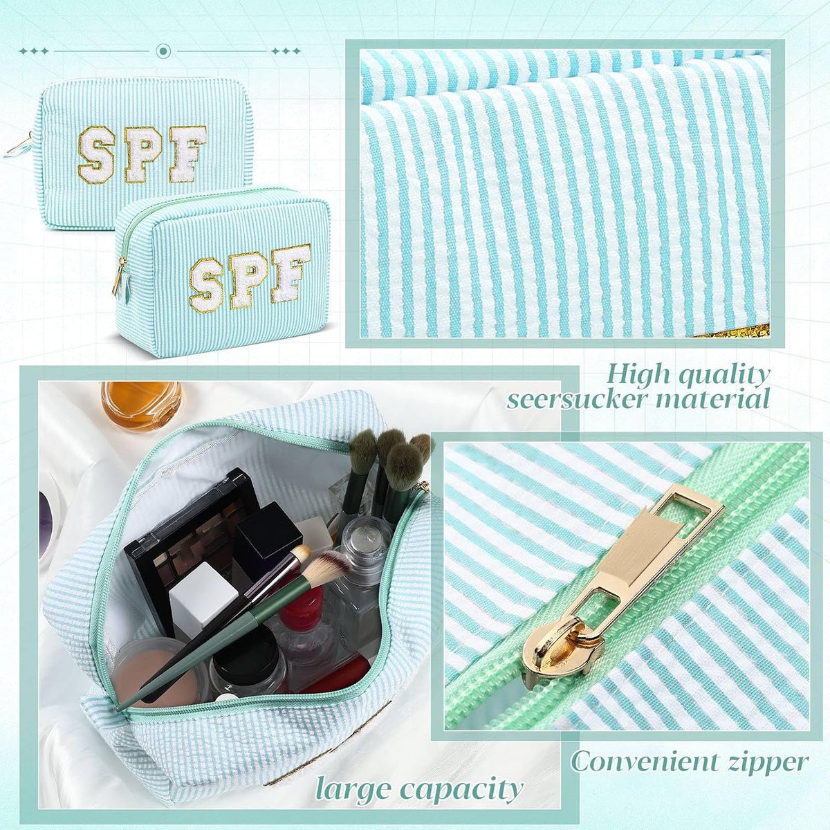 Seersucker Cosmetic Bags Baby Bag Chenille Letter Baby Toiletry Bag Stripe Diaper Pouch Large Preppy Storage Pouch Toiletry Travel Organizer, Gifts for Mom Women