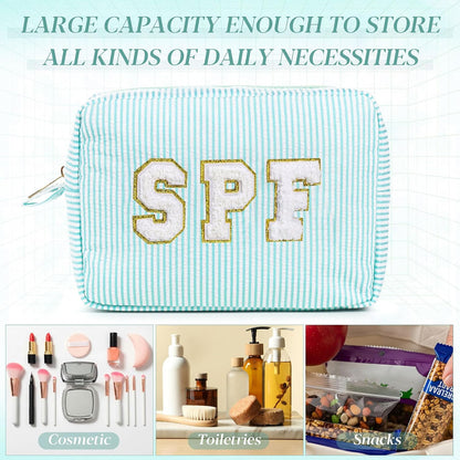 Seersucker Cosmetic Bags Baby Bag Chenille Letter Baby Toiletry Bag Stripe Diaper Pouch Large Preppy Storage Pouch Toiletry Travel Organizer, Gifts for Mom Women