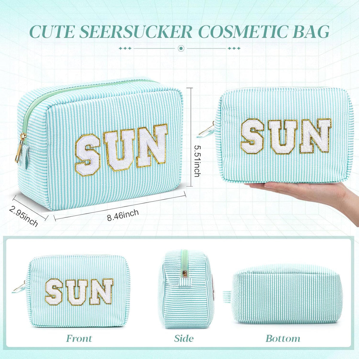Seersucker Cosmetic Bags Baby Bag Chenille Letter Baby Toiletry Bag Stripe Diaper Pouch Large Preppy Storage Pouch Toiletry Travel Organizer, Gifts for Mom Women
