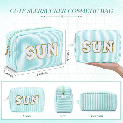 Seersucker Cosmetic Bags Baby Bag Chenille Letter Baby Toiletry Bag Stripe Diaper Pouch Large Preppy Storage Pouch Toiletry Travel Organizer, Gifts for Mom Women