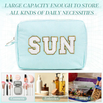 Seersucker Cosmetic Bags Baby Bag Chenille Letter Baby Toiletry Bag Stripe Diaper Pouch Large Preppy Storage Pouch Toiletry Travel Organizer, Gifts for Mom Women