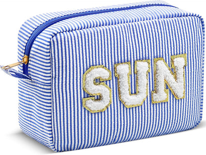 Seersucker Cosmetic Bags Baby Bag Chenille Letter Baby Toiletry Bag Stripe Diaper Pouch Large Preppy Storage Pouch Toiletry Travel Organizer, Gifts for Mom Women