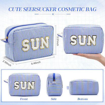 Seersucker Cosmetic Bags Baby Bag Chenille Letter Baby Toiletry Bag Stripe Diaper Pouch Large Preppy Storage Pouch Toiletry Travel Organizer, Gifts for Mom Women