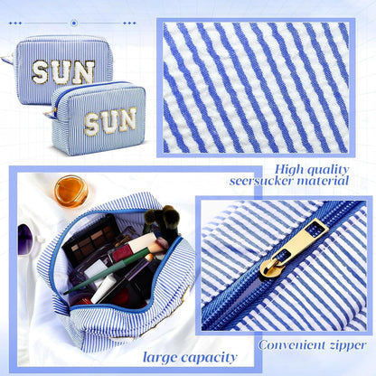 Seersucker Cosmetic Bags Baby Bag Chenille Letter Baby Toiletry Bag Stripe Diaper Pouch Large Preppy Storage Pouch Toiletry Travel Organizer, Gifts for Mom Women