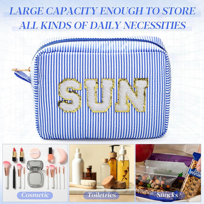Seersucker Cosmetic Bags Baby Bag Chenille Letter Baby Toiletry Bag Stripe Diaper Pouch Large Preppy Storage Pouch Toiletry Travel Organizer, Gifts for Mom Women