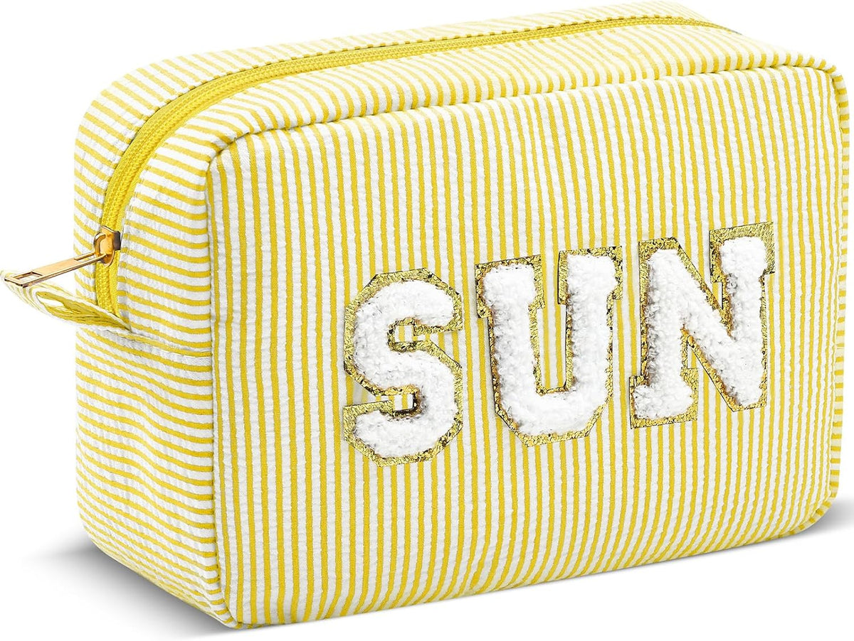 Seersucker Cosmetic Bags Baby Bag Chenille Letter Baby Toiletry Bag Stripe Diaper Pouch Large Preppy Storage Pouch Toiletry Travel Organizer, Gifts for Mom Women