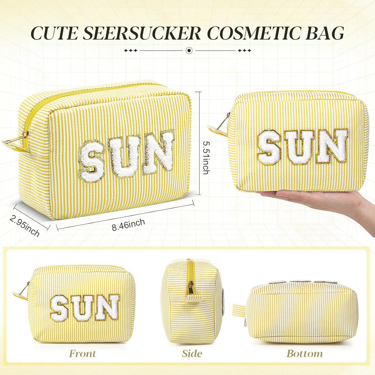 Seersucker Cosmetic Bags Baby Bag Chenille Letter Baby Toiletry Bag Stripe Diaper Pouch Large Preppy Storage Pouch Toiletry Travel Organizer, Gifts for Mom Women