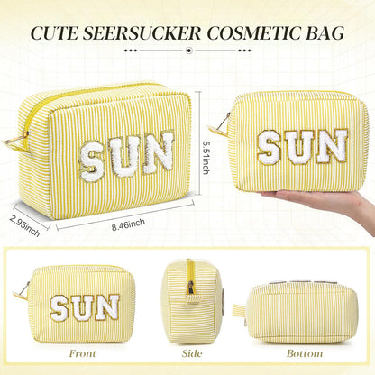 Seersucker Cosmetic Bags Baby Bag Chenille Letter Baby Toiletry Bag Stripe Diaper Pouch Large Preppy Storage Pouch Toiletry Travel Organizer, Gifts for Mom Women