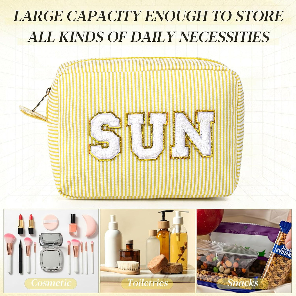 Seersucker Cosmetic Bags Baby Bag Chenille Letter Baby Toiletry Bag Stripe Diaper Pouch Large Preppy Storage Pouch Toiletry Travel Organizer, Gifts for Mom Women