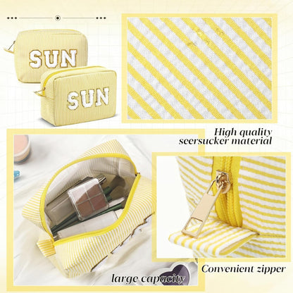 Seersucker Cosmetic Bags Baby Bag Chenille Letter Baby Toiletry Bag Stripe Diaper Pouch Large Preppy Storage Pouch Toiletry Travel Organizer, Gifts for Mom Women