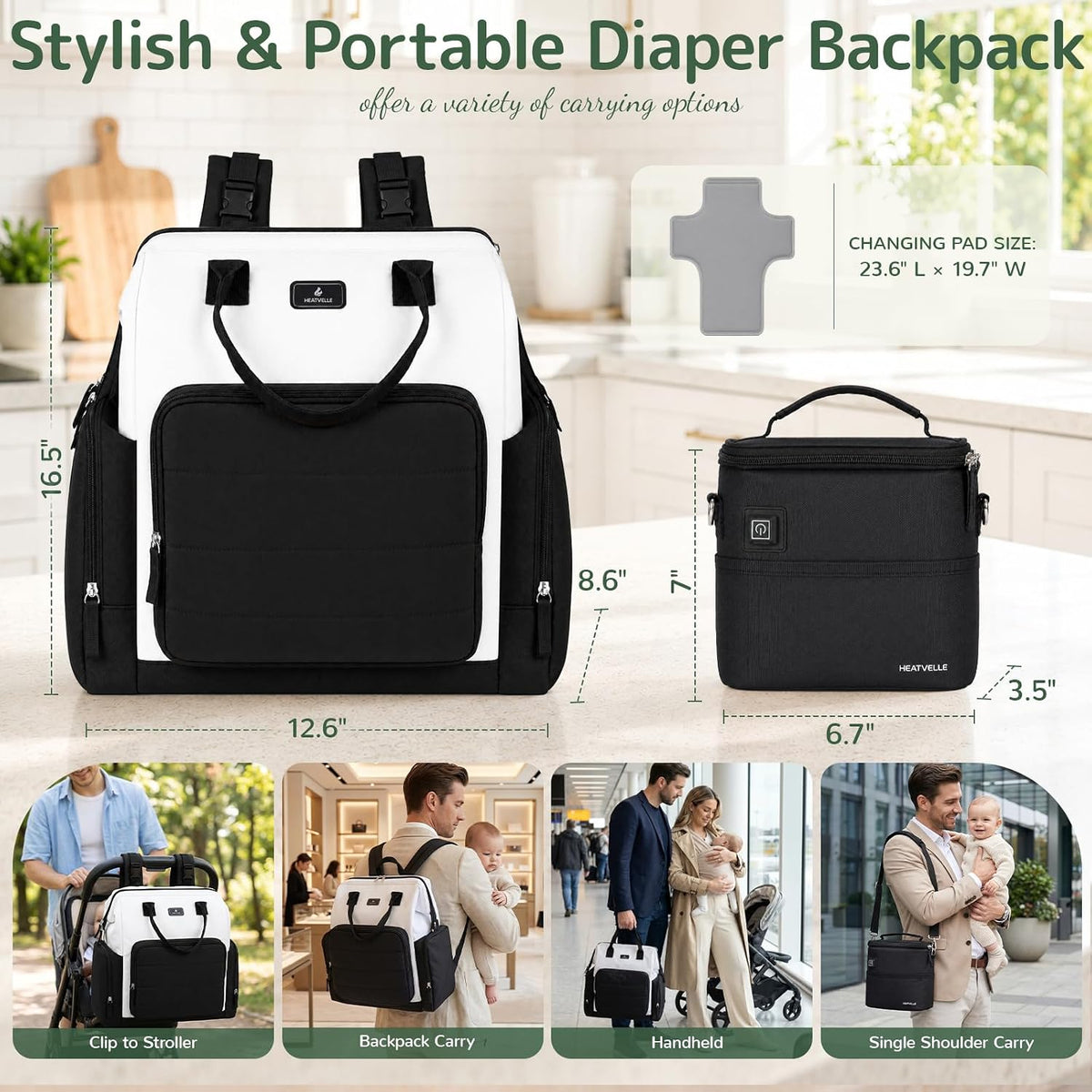 Diaper Bag Backpack with Bottle Warmer Bag for Mom Dad