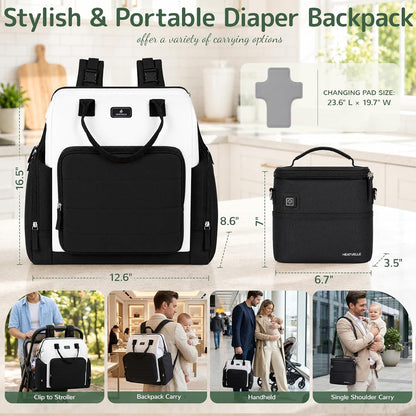 Diaper Bag Backpack with Bottle Warmer Bag for Mom Dad