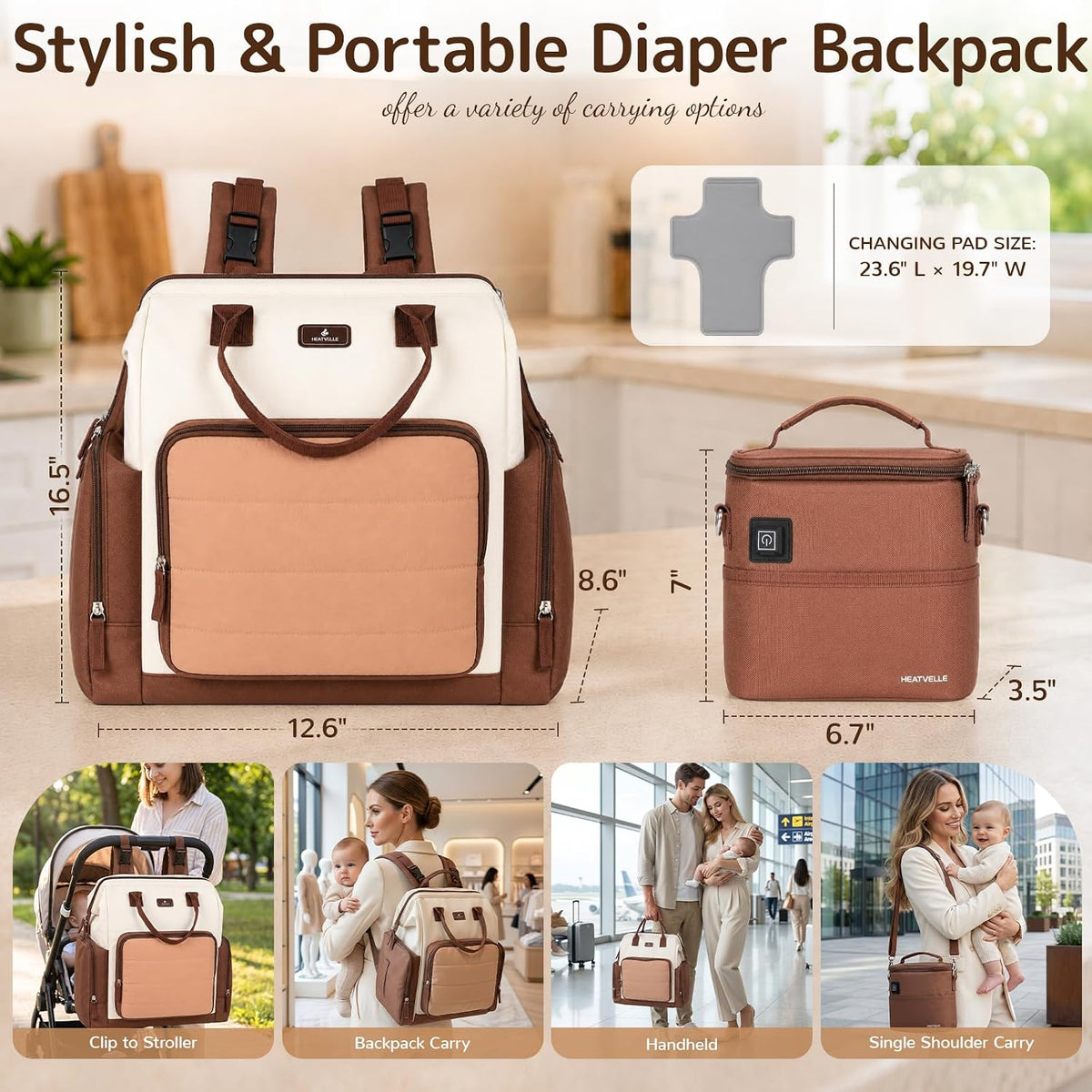 Diaper Bag Backpack with Bottle Warmer Bag for Mom Dad