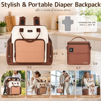 Diaper Bag Backpack with Bottle Warmer Bag for Mom Dad