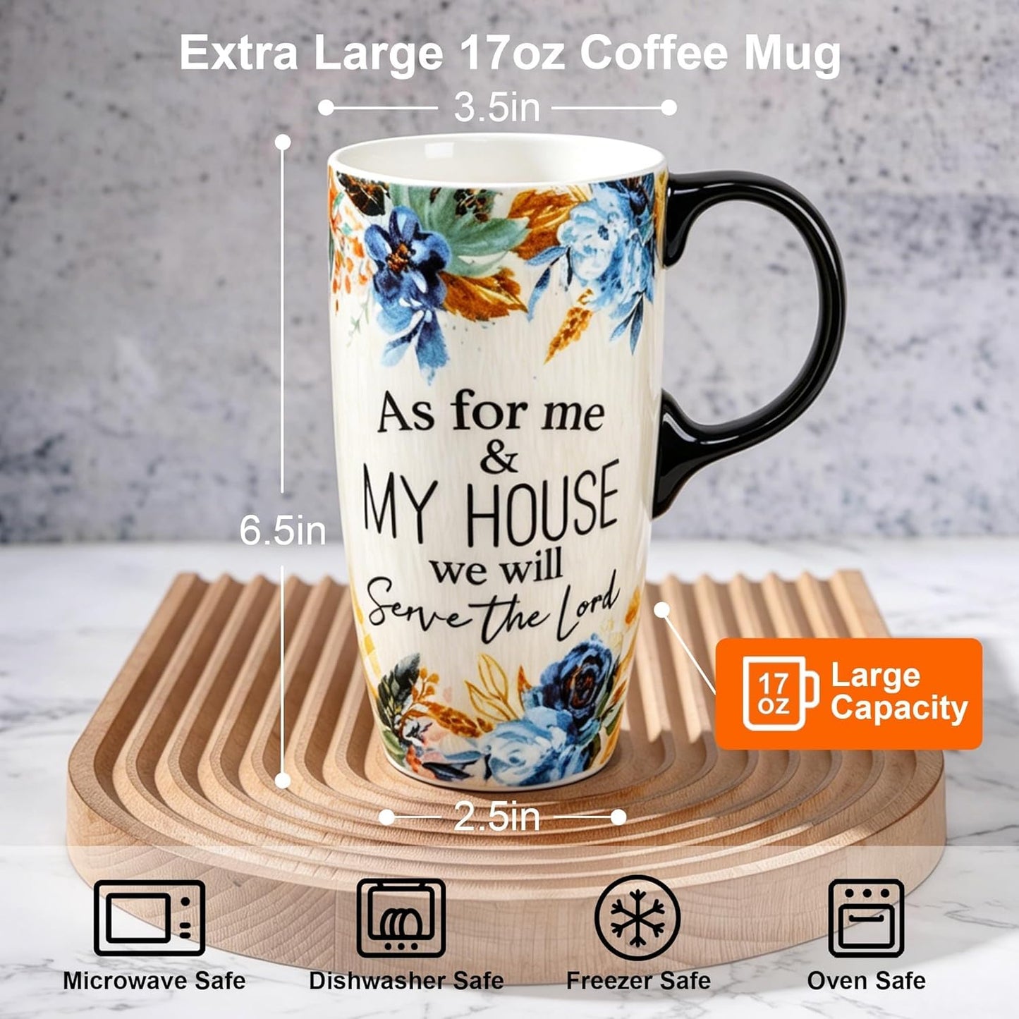 17oz Ceramic Travel Mug with Lid, Blue Bird Folk Art Coffee Mug | Large Ceramic Coffee Mug with Handle, Floral Travel Cup, Microwave & Dishwasher Safe, Gift Box Included