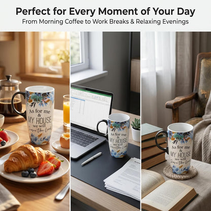 17oz Ceramic Travel Mug with Lid, Blue Bird Folk Art Coffee Mug | Large Ceramic Coffee Mug with Handle, Floral Travel Cup, Microwave & Dishwasher Safe, Gift Box Included