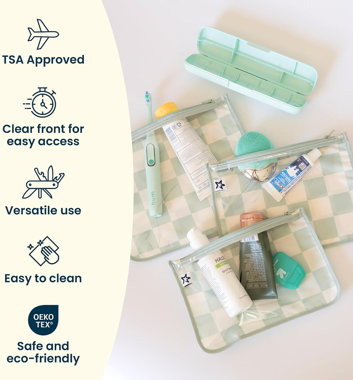 Diaper Bag Organizing Pouches|3 Pack Mess-Proof Clear Front Travel Organizer Bags&TSA Approved Toiletry Bag Set for Baby and Mom Essentials