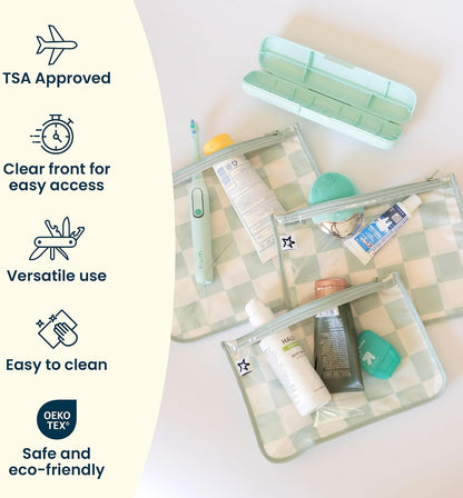 Diaper Bag Organizing Pouches|3 Pack Mess-Proof Clear Front Travel Organizer Bags&TSA Approved Toiletry Bag Set for Baby and Mom Essentials