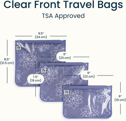 Diaper Bag Organizing Pouches|3 Pack Mess-Proof Clear Front Travel Organizer Bags&TSA Approved Toiletry Bag Set for Baby and Mom Essentials