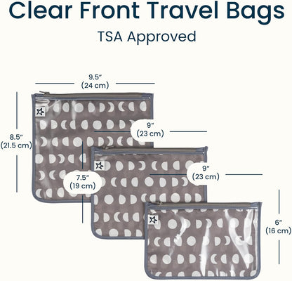 Diaper Bag Organizing Pouches|3 Pack Mess-Proof Clear Front Travel Organizer Bags&TSA Approved Toiletry Bag Set for Baby and Mom Essentials