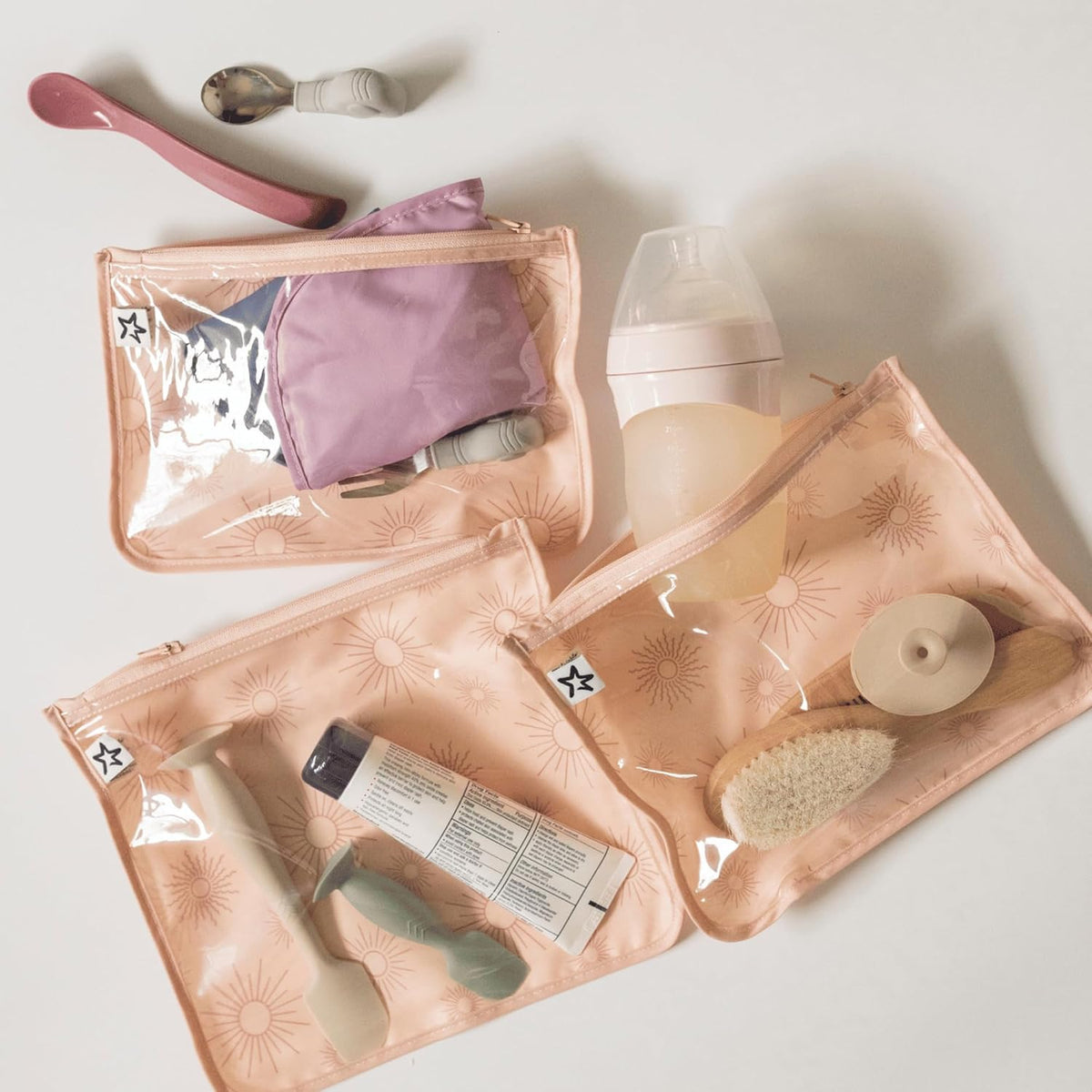 Diaper Bag Organizing Pouches|3 Pack Mess-Proof Clear Front Travel Organizer Bags&TSA Approved Toiletry Bag Set for Baby and Mom Essentials