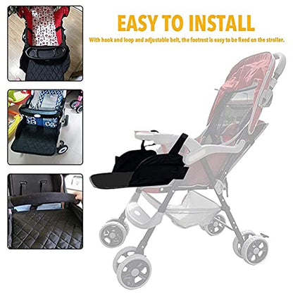 Baby Stroller Footrest Extension Universal Stroller Footstool Support Accessory for Baby Needs (Black)