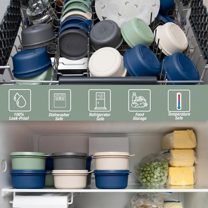 Set of 12 Small Round 9 oz Deli Containers with Lids, Airtight Leakproof Reusable Food Storage, Plastic To Go Bento Box, Mini Lunch Box, Snack Storage Bowl, for Kitchen, Picnic (12)