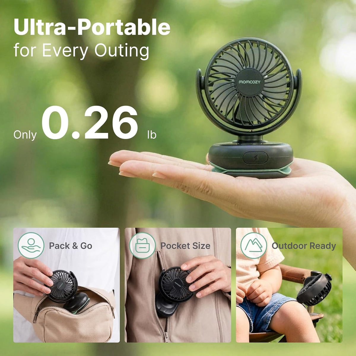Portable Stroller Fan with Clip, 4-Speed Mini Cooling Fan, 0.26 Lb