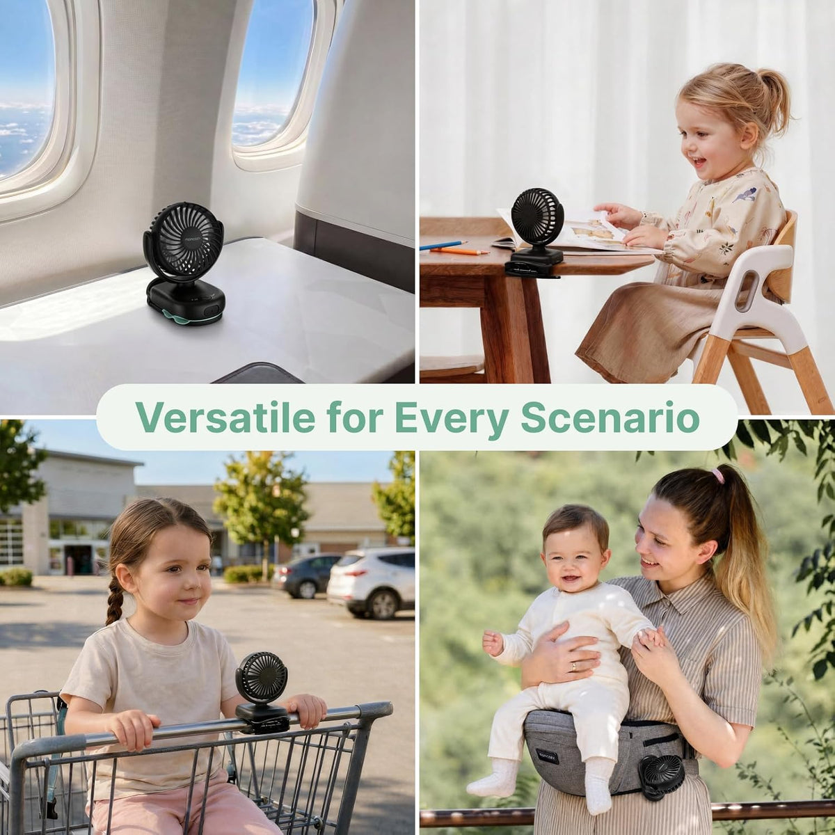 Portable Stroller Fan with Clip, 4-Speed Mini Cooling Fan, 0.26 Lb
