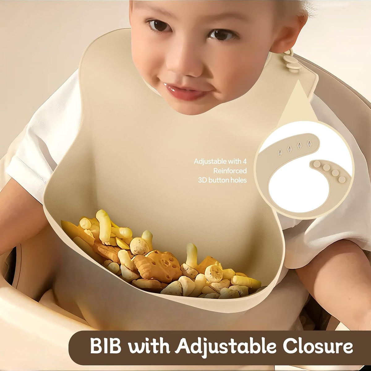 Silicone Baby Feeding Set, Baby Feeding Essentials, Baby Suction Bowl, Plates, Bib, Spoons set, Baby Led Weaning Supplies to Develop Self-feeding Skills, Dishwasher Safe (Beige, No Lid)