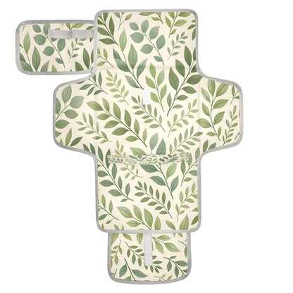 Leaves Portable Diaper Changing Pad, Waterproof Baby Changing Mat with Storage Pocket & Built-in Pillow, Foldable Travel Pad, Newborn Gift Set for Boy Girl