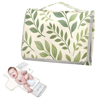 Leaves Portable Diaper Changing Pad, Waterproof Baby Changing Mat with Storage Pocket & Built-in Pillow, Foldable Travel Pad, Newborn Gift Set for Boy Girl