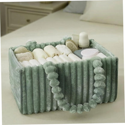 Baby Diaper Caddy, Portable Diaper Caddy with Removable Dividers, Soft Flannel Storage Bin for Baby Essentials, Toys, and Supplies, White