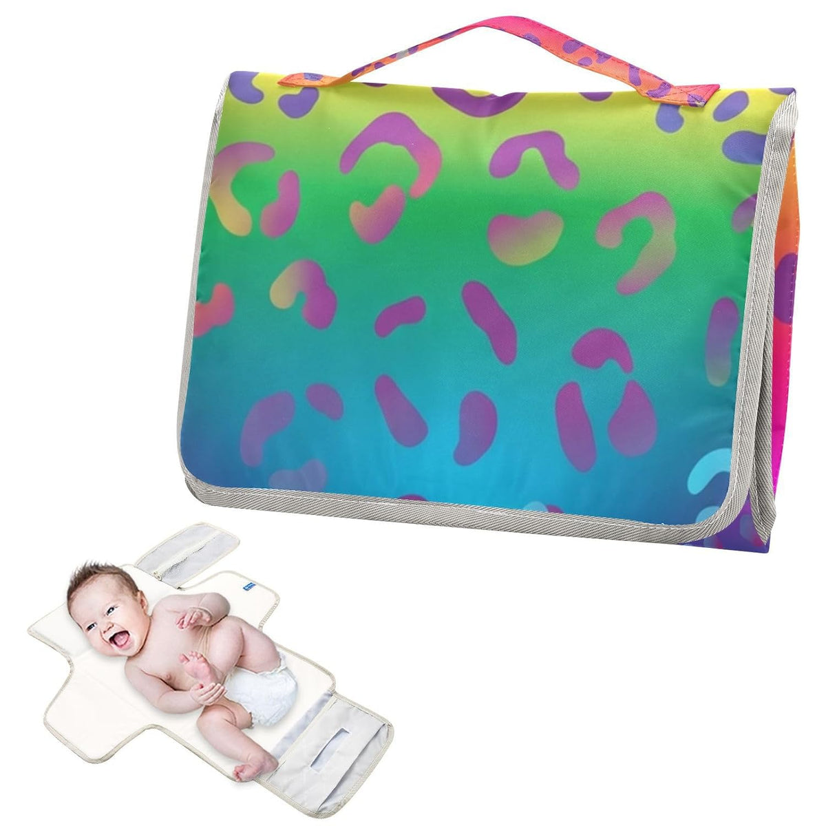 Rainbow Leopard Print Portable Diaper Changing Pad for Beach