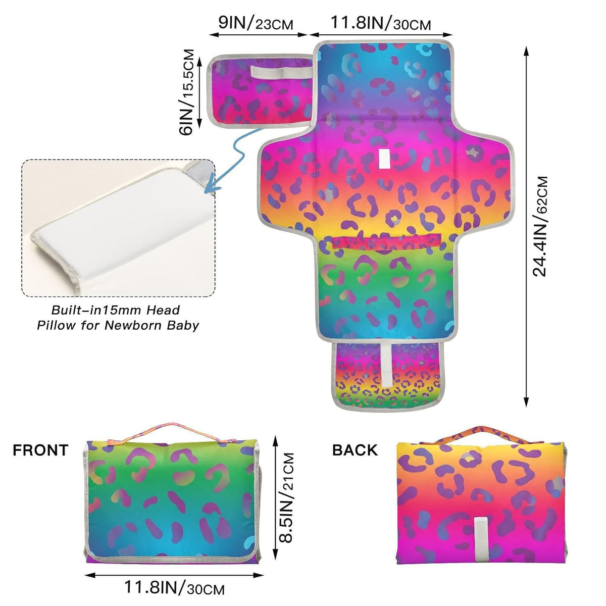 Rainbow Leopard Print Portable Diaper Changing Pad for Beach