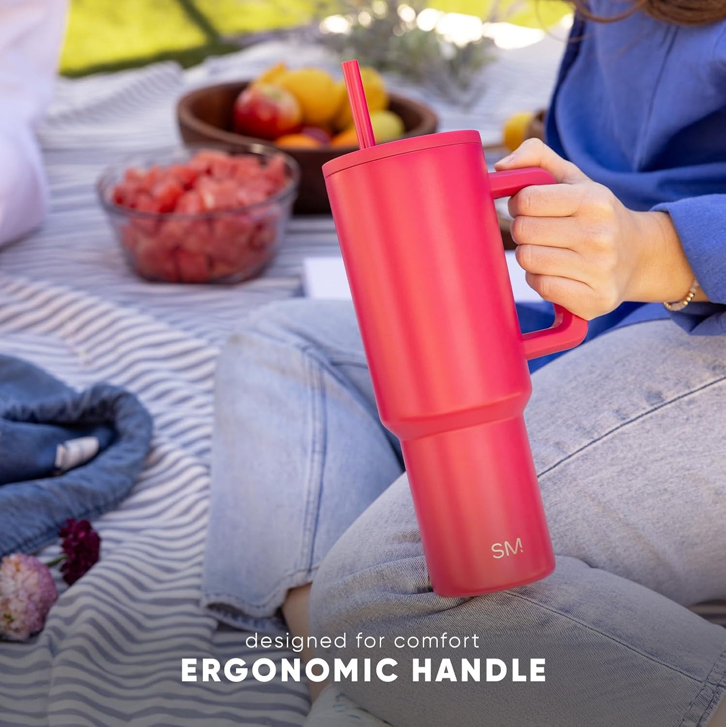 Tumbler with Handle and Straw | 40oz | 80s Mix | Trek Tumbler, Travel Mug | Insulated Water Bottle, Cupholder Friendly, Stainless Steel Cup | 80s Mix - Colors C