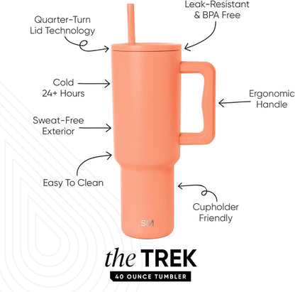 Tumbler with Handle and Straw | 40oz | 80s Mix | Trek Tumbler, Travel Mug | Insulated Water Bottle, Cupholder Friendly, Stainless Steel Cup | 80s Mix - Colors C