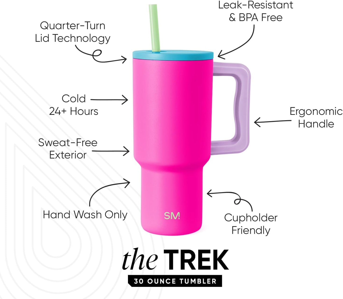 Tumbler with Handle and Straw | 40oz | 80s Mix | Trek Tumbler, Travel Mug | Insulated Water Bottle, Cupholder Friendly, Stainless Steel Cup | 80s Mix - Colors C