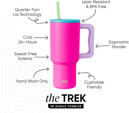Tumbler with Handle and Straw | 40oz | 80s Mix | Trek Tumbler, Travel Mug | Insulated Water Bottle, Cupholder Friendly, Stainless Steel Cup | 80s Mix - Colors C