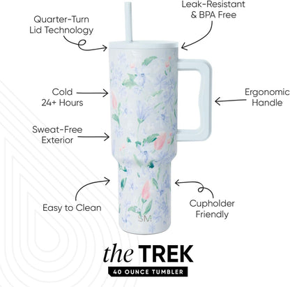 Tumbler with Handle and Straw | 40oz | 80s Mix | Trek Tumbler, Travel Mug | Insulated Water Bottle, Cupholder Friendly, Stainless Steel Cup | 80s Mix - Colors C