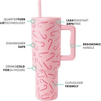 Tumbler with Handle and Straw | 40oz | 80s Mix | Trek Tumbler, Travel Mug | Insulated Water Bottle, Cupholder Friendly, Stainless Steel Cup | 80s Mix - Colors C