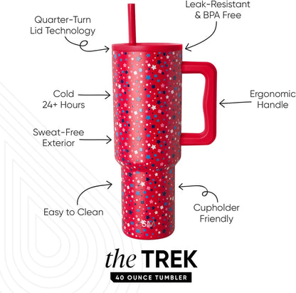 Tumbler with Handle and Straw | 40oz | 80s Mix | Trek Tumbler, Travel Mug | Insulated Water Bottle, Cupholder Friendly, Stainless Steel Cup | 80s Mix - Colors C